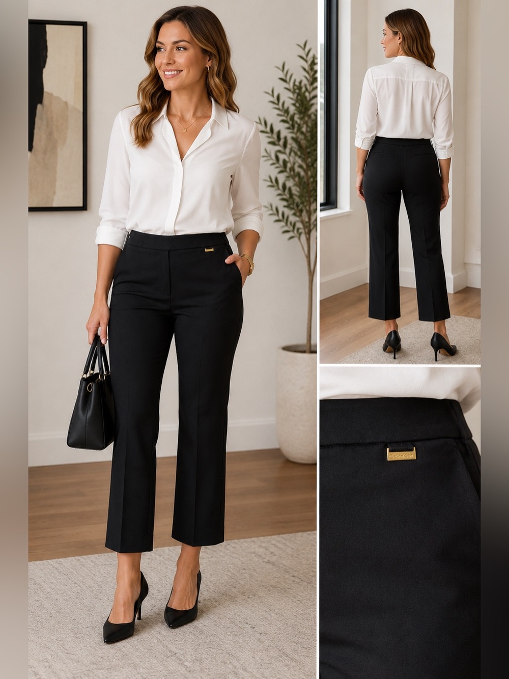 Calvin Klein Black Cropped Pull-On Dress Pants Size Small
